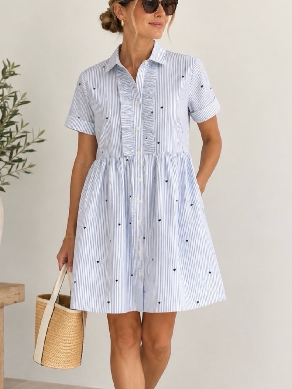 KATE SPADE NEW YORK NEW $198 Micro Hearts Poplin Shirtdress Blue Multi XS